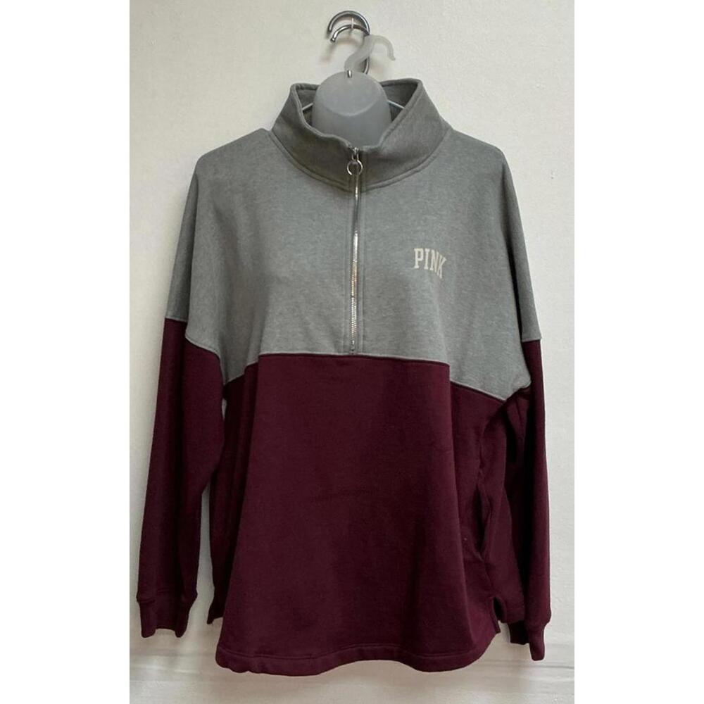 Victoria's Secret PINK Half-Zip Sweatshirt Varsity Cowl Neck Pullover